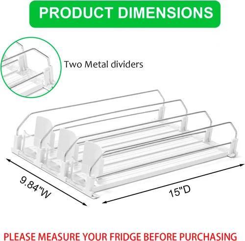 Miniatura 2 de Rula Organizador de bebidas para refrigerador, ancho ajustable, empujador de botellas de agua, dispensador de latas de soda autoempujable