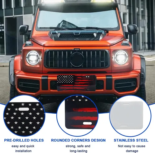Miniatura 5 de Marco de matrícula vintage con bandera americana, placas de matrícula de coche 3D con relieve personalizado de la bandera de EE. UU. con 4 agujeros