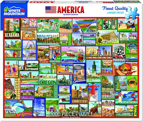 White Mountain Rompecabezas de 1000 piezas de viaje de Estados Unidos con piezas grandes, regalo para adultos y familia de 24 x 30 pulgadas - América