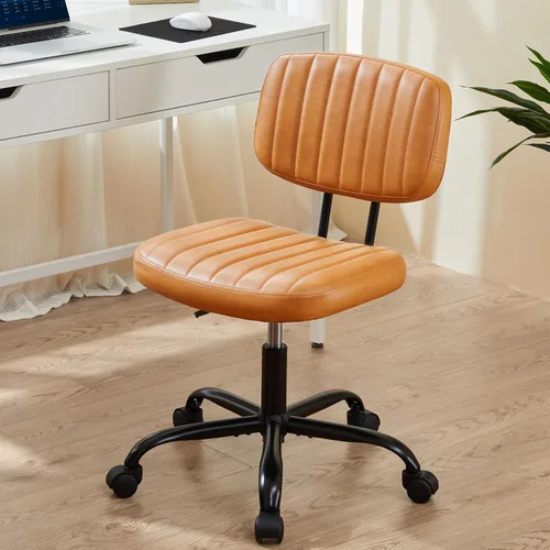 Miniatura 9 de Sweetcrispy Silla de Escritorio de Oficina Pequeña - Sin Brazos de Piel PU con Cómodo Soporte Lumbar, Altura Ajustable Giratoria con Ruedas