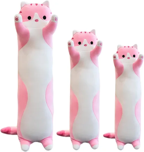 Almohada gigante de gatos de peluche con dibujos animados y gatitos, almohada para dormir, suave y larga, almohada para el cuerpo, muñeca y gato,