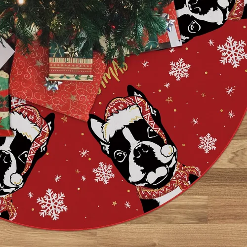 Miniatura 15 de Falda de árbol de Navidad roja con Beagle, falda de árbol navideño de invierno de 48 pulgadas para decoraciones navideñas de perros para interiores