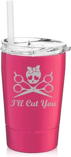 Miniatura 2 de Vaso de 12 onzas de acero inoxidable de doble pared aislado al vacío taza de viaje para café con popote I'll Cut You Hair Dresser Stylist (negro)