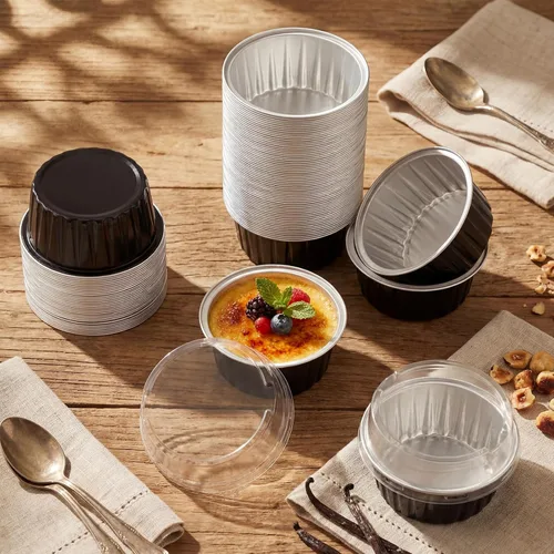 Miniatura 2 de Paquete de 200 forros de papel de aluminio para cupcakes con tapas, taza redonda de 5 onzas para hornear, recipiente desechable para graduación