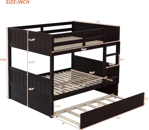 Miniatura 2 de Merax Litera con nido, marco de cama de madera matrimonial sobre matrimonial, no necesita somier para niños, niños o niñas, color espresso