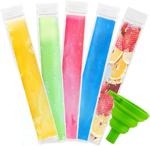 Paquete de 60 bolsas de moldes de hielo y embudo desechables para moldes de hielo para congelar, palitos de yogur, jugo, frutas, dulces, batidos,