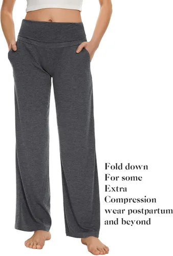 Miniatura 37 de Ecavus Pantalones de maternidad anchos y rectos para mujer, versátiles, cómodos, palazzo, elásticos, con bolsillos