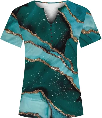 Miniatura 154 de Summer Shirts for Women 2025 Plus Size Short Sleeve Henley Tops Marble Floral Loose Tshirt Tee Casual Dressy Tunics