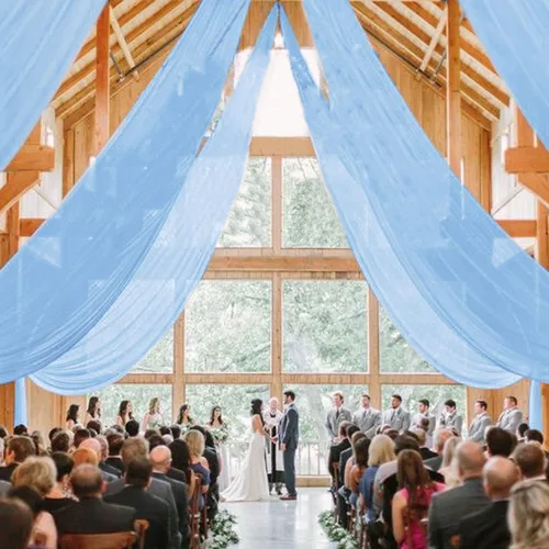 Miniatura 2 de MODFUNS Cortinas de boda para decoración de techo, cortinas de arco de boda azul bebé, 5 x 20 pies, 2 paneles de gasa transparente, cortina de tul