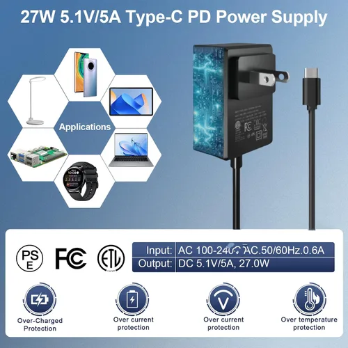 Miniatura 4 de Kit RasTech Raspberry Pi 5 de 16 GB Edición de 64 GB con enfriador activo, fuente de alimentación GaN 27W 5.1V5A USB-C, placa Pi5 de 16 GB, kit