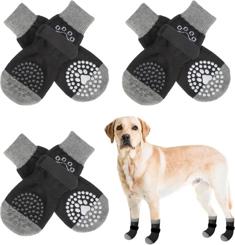 Miniatura 37 de SCENEREAL 6 piezas de calcetines antideslizantes para perros para prevenir lamido de patas para pavimento caliente/frío, calcetines de agarre