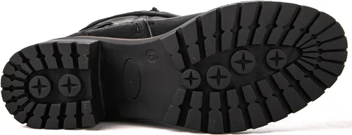 Miniatura 7 de GLOBALWIN - Botas de combate de equitación altas con cordones para mujer, cómodas botas góticas de motocicleta para mujer con cremallera y tacón