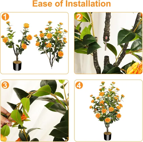 Miniatura 3 de Árbol artificial de 43.3 pulgadas / 3.6 pies con flores de camelia, árbol de otoño falso con 32 flores florecientes, árbol naranja para otoño