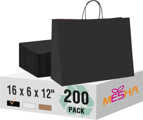 Miniatura 13 de MESHA Bolsas de regalo negras de 5.25 x 3.75 x 8 pulgadas, pequeñas bolsas de papel kraft con asas a granel, paquete de 100 para pequeñas empresas