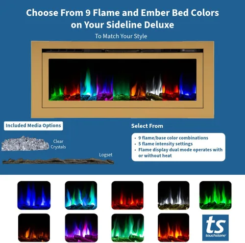 Miniatura 7 de Touchstone Sideline Deluxe - Chimenea eléctrica inteligente dorada, 60 pulgadas de ancho, habilitada para Alexa/WiFi, empotrada en pared, 5 ajustes