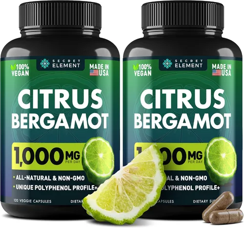 (PAQUETE DE 2) Extracto de Bergamota Cítrica 1000mg - Suplemento de Bergamota Cítrica para la Salud Circulatoria, Inmunidad y Envejecimiento Cápsulas