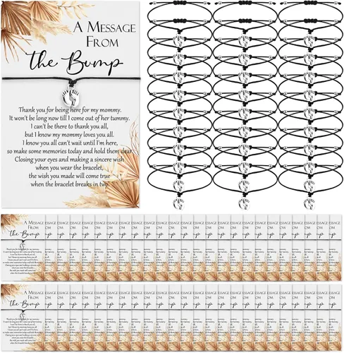 Miniatura 14 de Thyle 25 Juego de Pulseras Ajustables para Baby Shower con Mensaje de la Tarjeta de la Pancita, Huellas, Encanto para Invitados, Pulseras de Baby