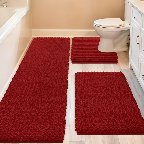 Miniatura 37 de ACCUMTEK - Juego de 2 alfombras de baño de lujo en color beige de 32"x20"+24"x17", alfombras de baño ultra suaves y gruesas absorbentes, alfombra