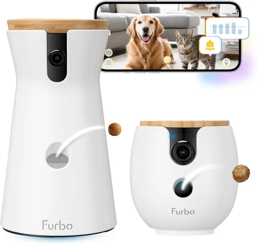 Furbo Cámara para perros de 360° + mini cámara de 360° [requiere nueva suscripción en la configuración] Paquete de 2 cámaras Suscripción Nanny Pro: