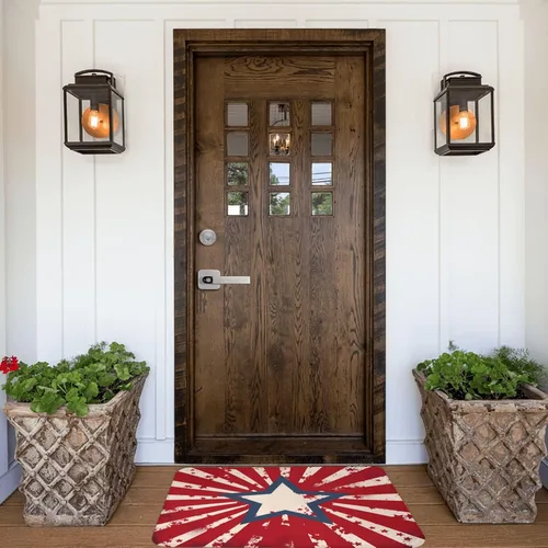 Miniatura 4 de Tapete para puerta de bienvenida con bandera estadounidense, alfombra de cocina suave para exteriores, patriótica, lavable, decoración del hogar