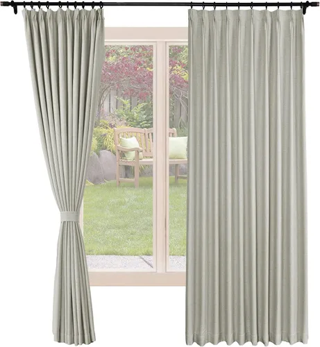 Miniatura 16 de Frelement Cortinas opacas de lino natural, paneles de cortinas plisadas para sala de estar, cortinas con aislamiento térmico, 52 pulgadas de ancho x