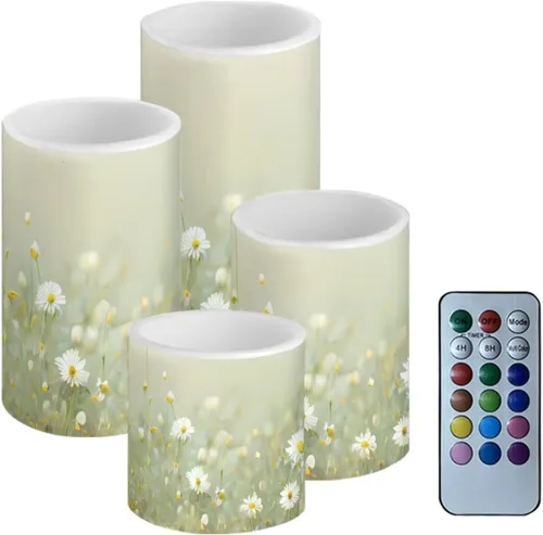 Miniatura 8 de Velas LED parpadeantes operadas por batería, juego de 4 con control remoto y temporizador, velas de llama danzante, velas de pilar para mesa, Playa