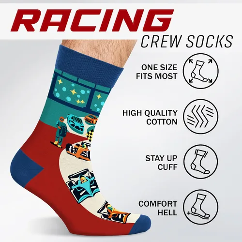Miniatura 6 de VICRAZY Coche de Carreras, Calcetines de Coche Deportivo para Hombres, Mujeres - Regalos de Fórmula 1, Calcetines de Carreras, Rellenos de Media