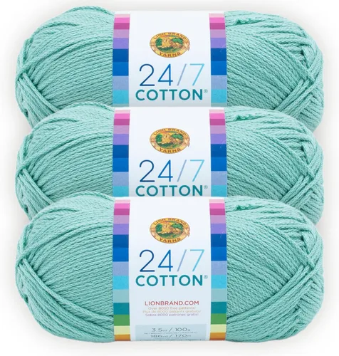 Miniatura 47 de Lion Brand Yarn, Hilo ligero mercerizado de algodón 24/7 para tejer, ganchillo y manualidades, Almirante, 1 paquete, 185 yardas de fibra natural