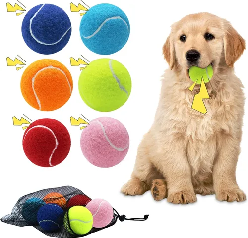 Miniatura 11 de Magicorange Pelotas de tenis para perros, paquete de 90 pelotas de 6.35 cm con sonido para ejercicio de búsqueda, pelota de goma natural