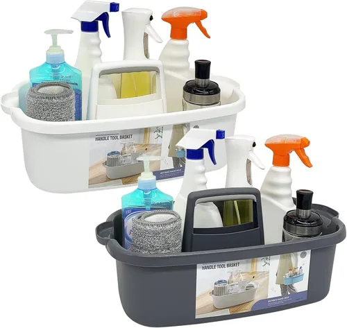 Miniatura 14 de Goderewild Organizador de limpieza de plástico multiusos con asa, organizador de ducha, cesta de almacenamiento, bolsas portátiles para suministros