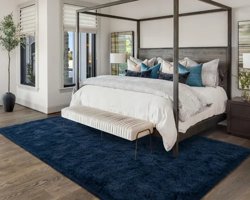 Miniatura 3 de Softlife Alfombra de Área para Dormitorio, Alfombras Peludas de Felpa Azul Marino Esponjosas para Sala de Estar para Niñas, Alfombra Suave y Difusa