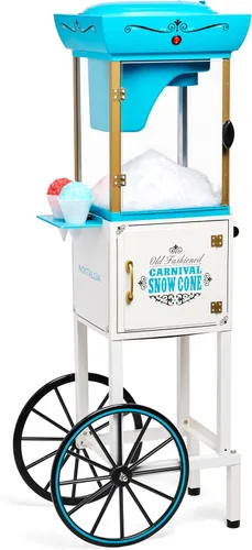 Nostalgia Máquina de Raspados de Cono de Nieve - Máquina de Granizados de Carrito Retro Hace 48 Golosinas Heladas - Incluye Cuchara de Metal, Blanco