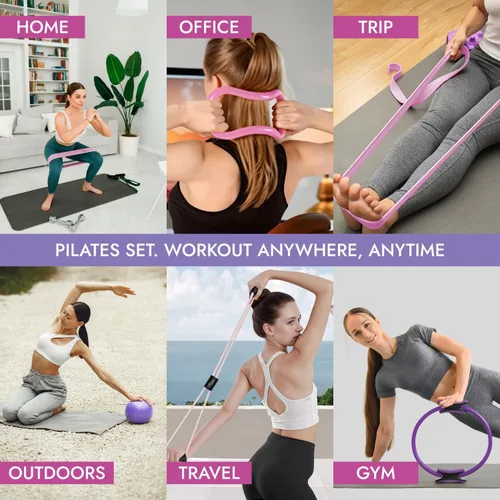 Miniatura 7 de TTolbi 10-Piece Pilates Kit for Beginners with Video Tutorials Pilates Ring and Ball Set for Women, 4 Fabric Resistance Bands, Yoga Strap
