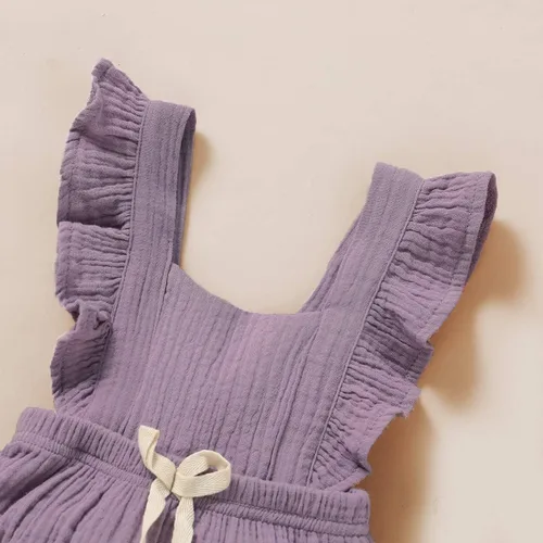 Miniatura 4 de YOUNGER TREE - Overol para bebé, niña, con volantes, sin mangas, mameluco de estilo casual para verano, ropa de lino de algodón