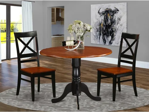 Miniatura 7 de East West Furniture DLQU3-BCH-W - Juego de comedor de 3 piezas que contiene una mesa de comedor redonda con gotas y 2 sillas de cocina, 42 x 42