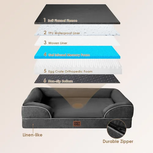 Miniatura 5 de EHEYCIGA - Cama ortopédica para perro grande, impermeable, de espuma viscoelástica y espuma tipo caja de huevos, bordes elevados, antideslizante