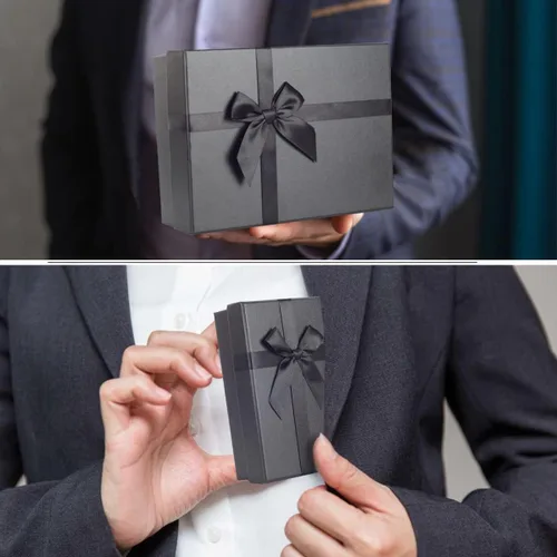Miniatura 8 de Cajas de regalo con tapas para regalos, juego de 5 cajas de regalo negras, cajas anidables predeformadas para regalos, caja de regalo de lujo