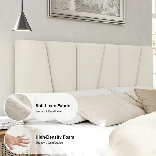 Miniatura 4 de HAOARA Marco de cama tamaño completo con cabecera tapizada en tela, cama plataforma con soporte de listones de madera, base de colchón completa