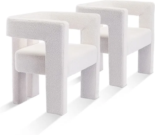 Miniatura 10 de Juego de 2 Sillas de Comedor Modernas / Sillas de Sala de Estar, Sillón de Tela, Silla Barrel Tapizada para Sala de Estar Cocina Recepción