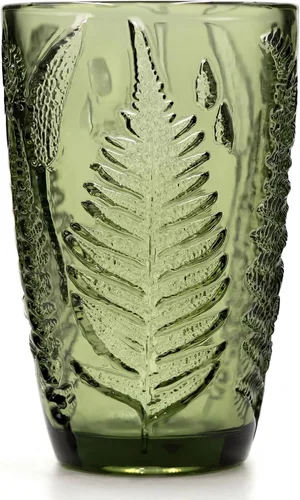 Miniatura 17 de Juego de 4 vasos vintage de vidrio transparente prensado a mano de 10 onzas, cristalería retro en relieve de helecho, vasos texturizados para agua