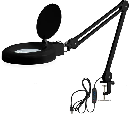 Neatfi Lámpara de aumento LED con abrazadera | 12 W | 60 LED SMD | 1,200 lúmenes | Atenuación de paso ajustable | Lupa de lámpara de escritorio de