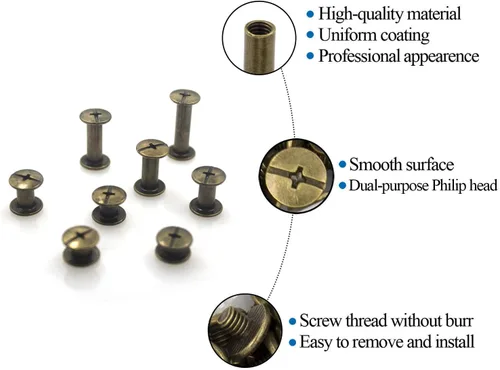 Miniatura 6 de ALLOYGOLD Tornillos Chicago de bronce remaches de cuero surtidos, 8 tamaños de remaches de tornillo, tornillos Chicago para decorar y reparar cuero
