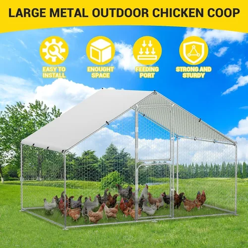 Miniatura 5 de Gallinero de metal grande, jaula para aves de corral, casa de corral de pollo con cubierta impermeable y anti-ultravioleta, con puertas con doble