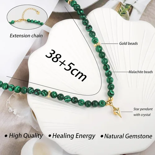 Miniatura 3 de SOFYBJA Collar de cuentas de ojo de tigre, gargantilla de cuentas de malaquita verde, collar con dije de estrella dorada y circón para mujer