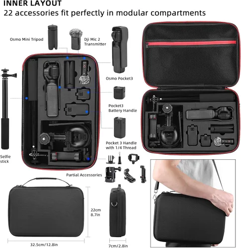 Miniatura 2 de BRDRC Kit de 22 accesorios en 1 de bolsillo, incluyendo estuche duro, soporte de succión para automóvil, trípode, base magnética, base
