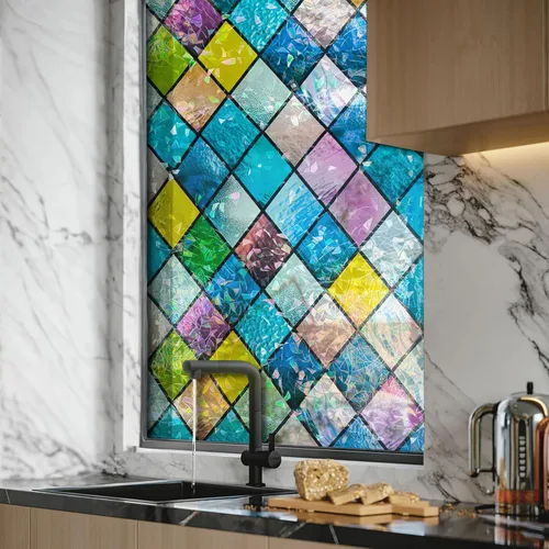 Miniatura 4 de WALPLUS Película decorativa de privacidad para ventana, diseño de arco iris, película extraíble para ventana, bloqueador solar estático, control