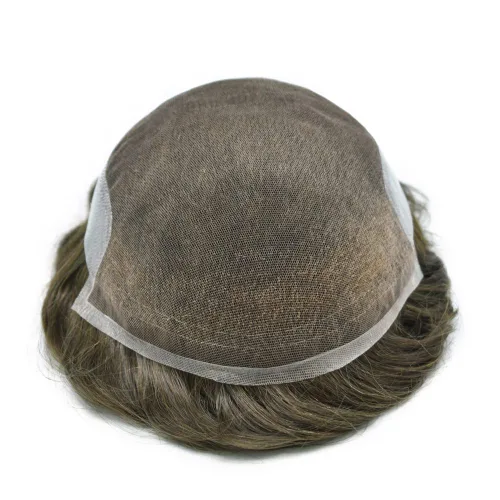 Miniatura 10 de Tupé para hombre Remy pieza de cabello humano para hombres encaje tupé para hombres nudo blanqueado sistema de reemplazo de cabello para hombre