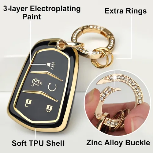 Miniatura 5 de OLLEN Funda para llavero con llavero brillante, apto para Cadillac ATS CTS CT6 SRX STS XT5 XTS, protección completa, funda de llavero de TPU suave