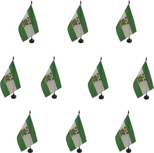 Miniatura 64 de Bandera de mesa de Andalucía 4'' x 6'' - Bandera de escritorio de la región española de Andalucía 5.9 x 3.9 in - Barra y base de plástico negro - AZ