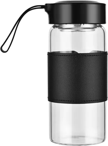Pequeña botella coctelera de vidrio, 16 onzas, sin BPA, sin olor, con bola mezcladora 304SS y cepillo de limpieza extraíble para fitness y batidos